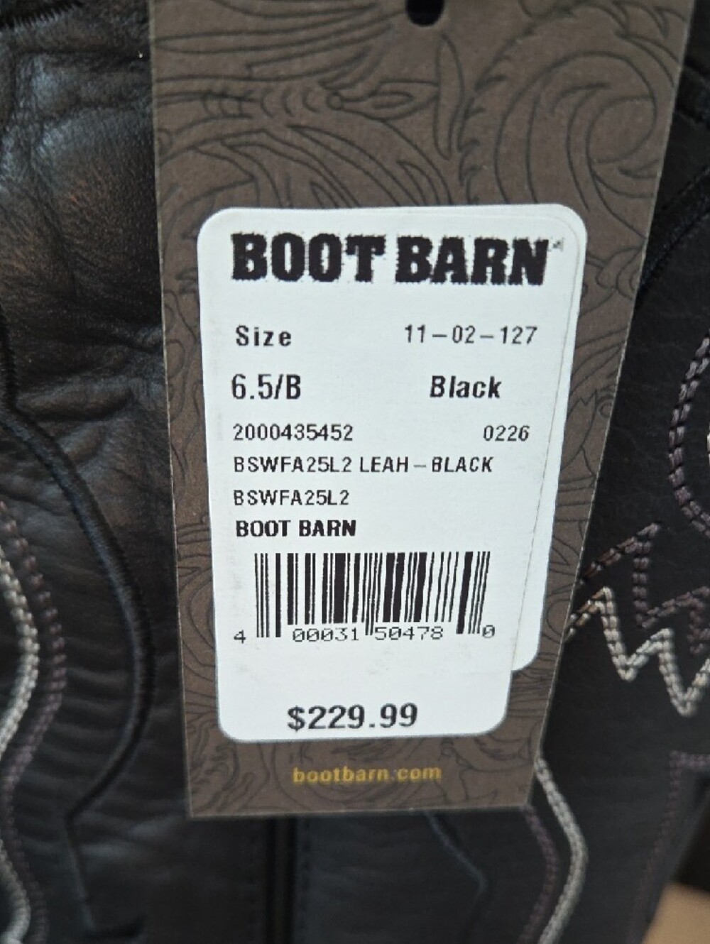 Black Western Cowboy Boots - Tall Stitch Detail - Picture 6 of 9